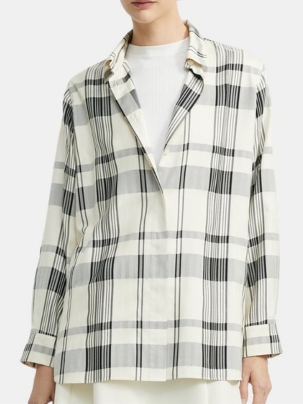 Theory Plaid Silk & Viscose Blouse Size L